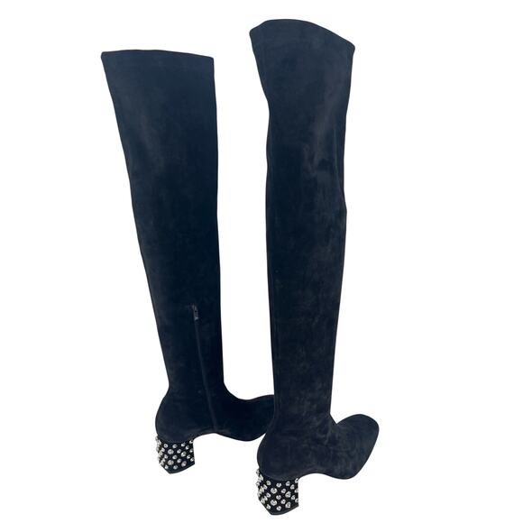 Christian Louboutin Veau Velours Spiked Study Stretch 55 Over The Knee Boots - Picture 11 of 16